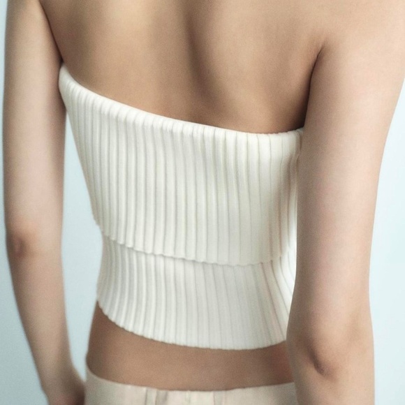Zara White Ribbed Tube Top | Size Small | Classic Wardrobe Staple - Picture 2 of 5